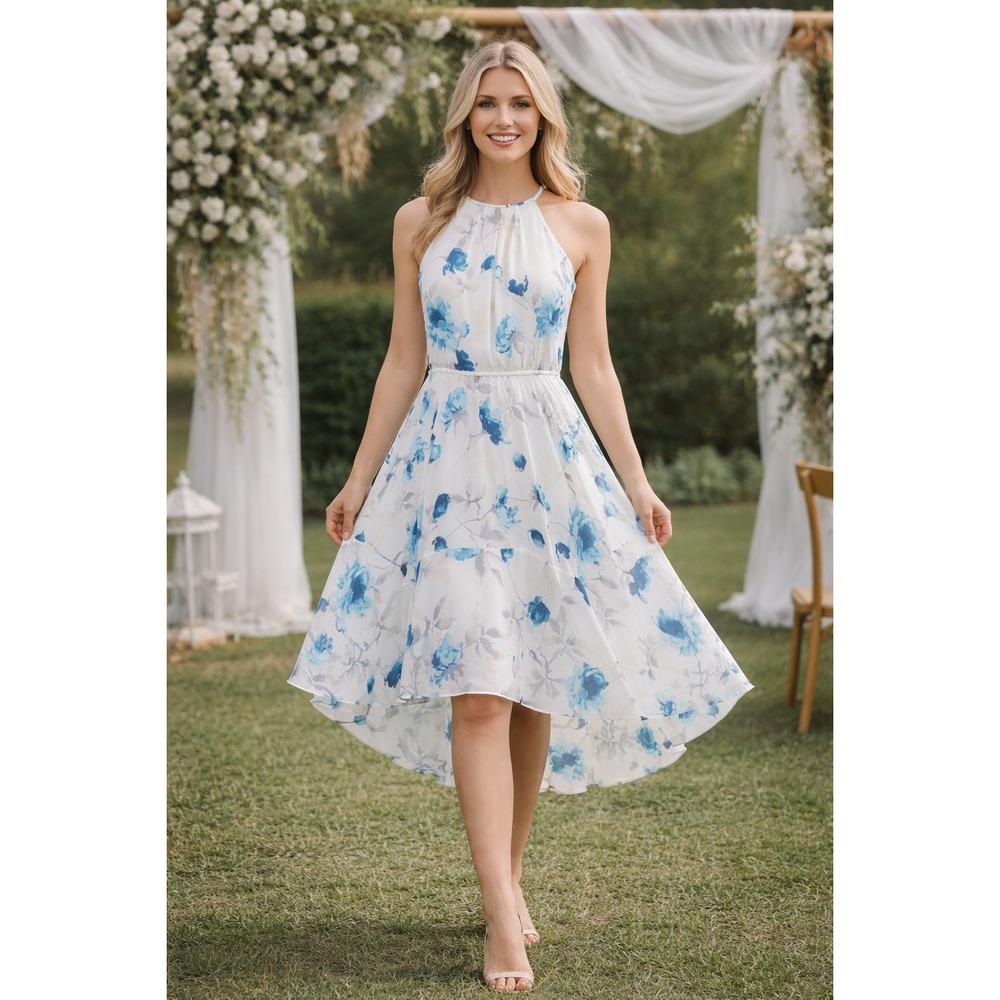 Mermaidcore Floral Special Occasion Midi Dress Cottagecore Lined Size 8 Ruffle